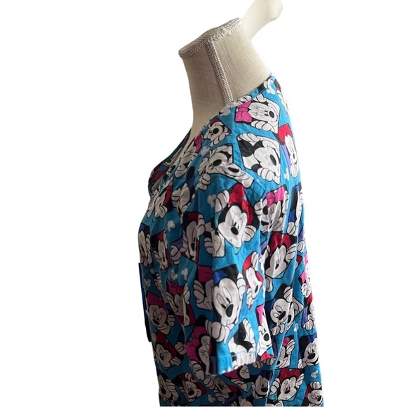 Disney Mickey & Minnie Mouse Print Women Blue V-Neck Short Sleeve Scrub Top Sz L - Picture 7 of 16